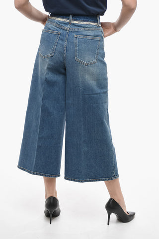Cropped Fit Gaucho Denims with Logoed Detail 35cm