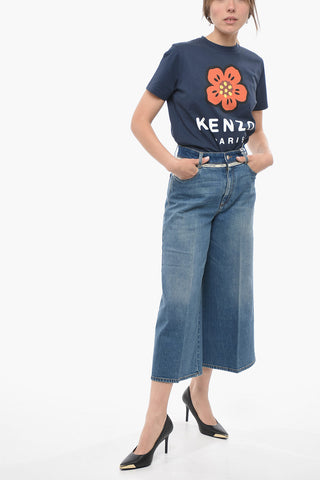 Cropped Fit Gaucho Denims with Logoed Detail 35cm
