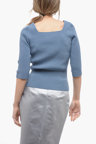 Maglia in Misto Cotone a Coste con Scollo Quadrato