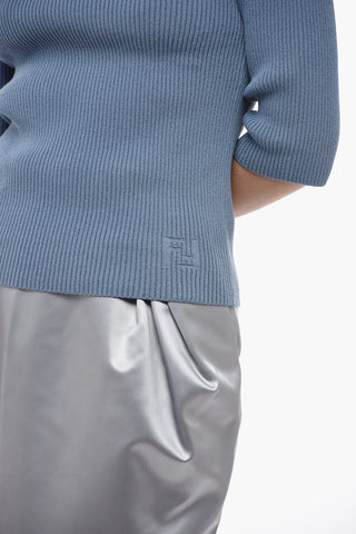 Maglia in Misto Cotone a Coste con Scollo Quadrato