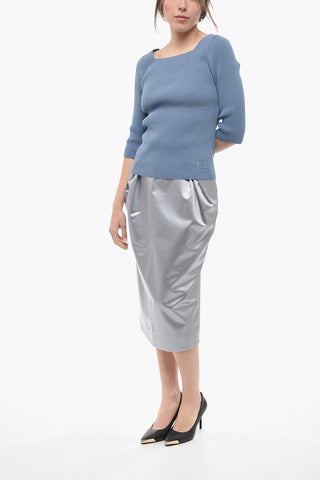 Maglia in Misto Cotone a Coste con Scollo Quadrato