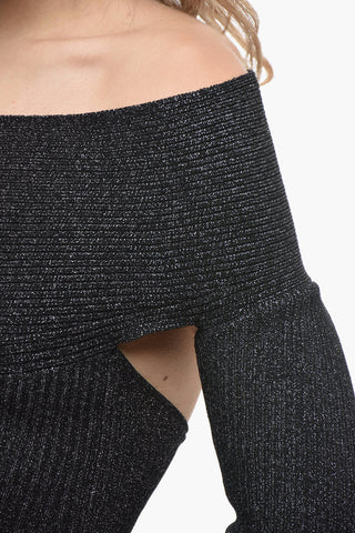 Maglia a Coste in Lurex con Scollo a Barca