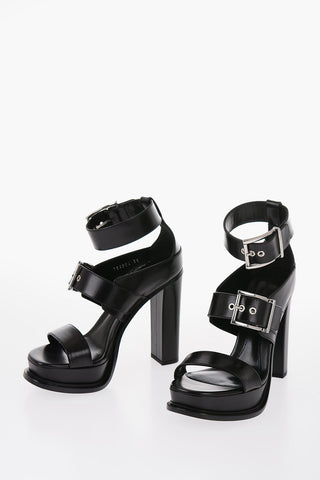 Leather Sandals With Buckles Heel 12 cm