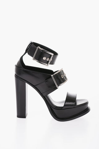 Leather Sandals With Buckles Heel 12 cm