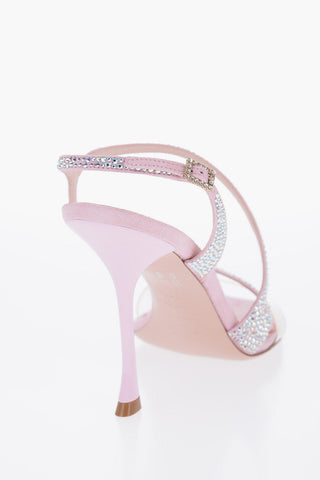 Suede Sandals With Rhinestones 10 cm