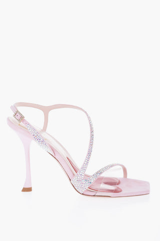 Suede Sandals With Rhinestones 10 cm