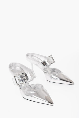 Metallized Leather Pointed Mules Heel 6 cm