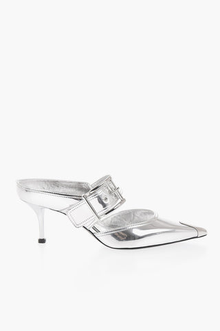 Metallized Leather Pointed Mules Heel 6 cm