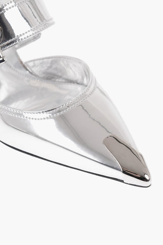 Metallized Leather Pointed Mules Heel 6 cm