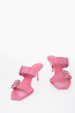 Leather Sandals With Buckle Heel 7 cm