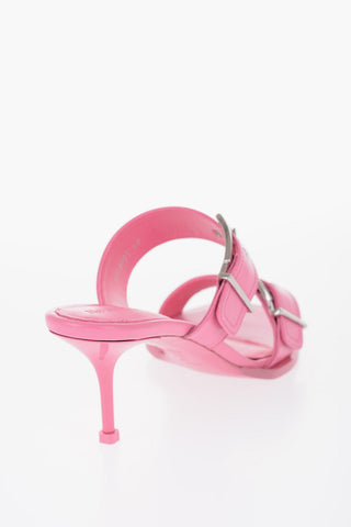 Leather Sandals With Buckle Heel 7 cm