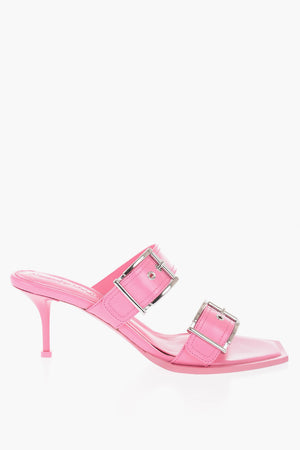 Leather Sandals With Buckle Heel 7 cm