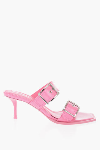 Leather Sandals With Buckle Heel 7 cm