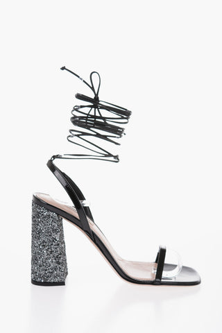 Patent Leather Sandals With Glitter Heel 10 cm