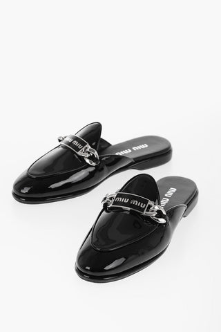 Patent Leather Mules Wiith Plaque Detail