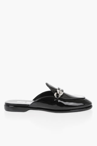 Patent Leather Mules Wiith Plaque Detail