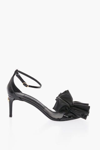Ruched Leather Sandals Heel 6.5 cm