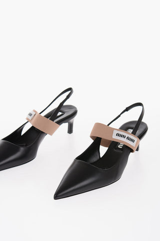 Sligback Leather Pumps With Logoed Band Heel 5 cm