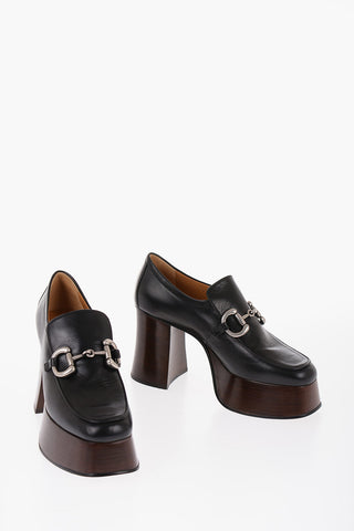 Leather Loafers With Clamps Heel 10 cm
