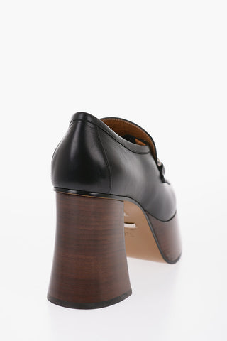 Leather Loafers With Clamps Heel 10 cm