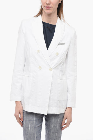 Double-breasted Jacquard Cotton Blend Blazer
