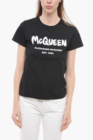 Crew Neck Cotton T-Shirt with Printed Logo