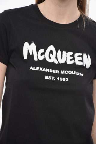 Crew Neck Cotton T-Shirt with Printed Logo