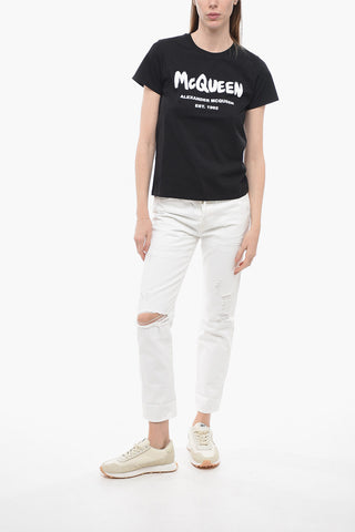 Crew Neck Cotton T-Shirt with Printed Logo