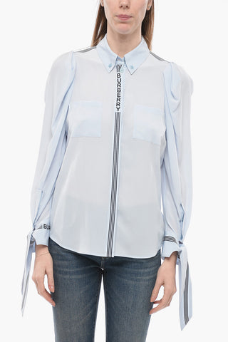 Button-down Silk Shirt with Knotted Sleeves