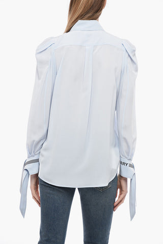 Button-down Silk Shirt with Knotted Sleeves