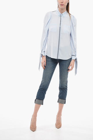 Button-down Silk Shirt with Knotted Sleeves