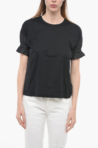 T-shirt Girocollo a Tinta Unita con Manica a Palloncino