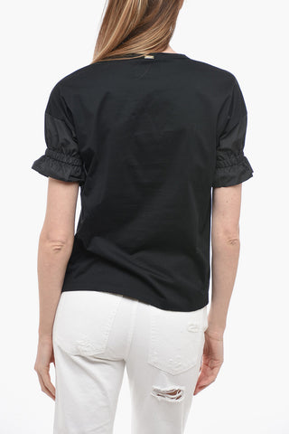 T-shirt Girocollo a Tinta Unita con Manica a Palloncino