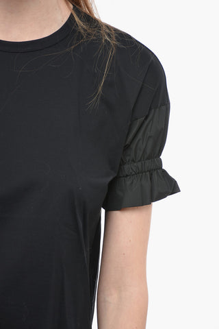solid Color Crew-neck T-shirt with Balloon Sleeve