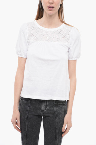 Crew-Neck Cotton PEARL T-shirt with Sangallo details