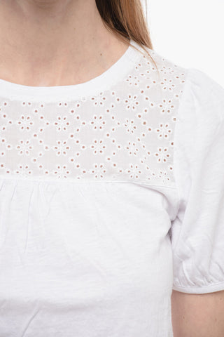 Crew-Neck Cotton PEARL T-shirt with Sangallo details