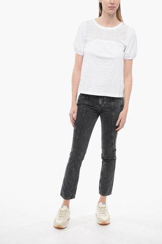 Crew-Neck Cotton PEARL T-shirt with Sangallo details