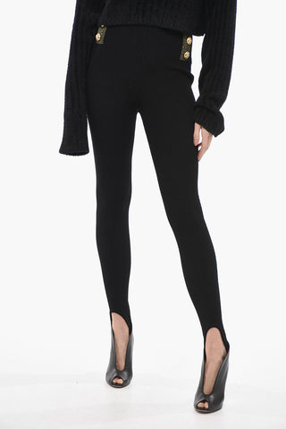 Knitted Stirrup Leggings with Jewel Buttons