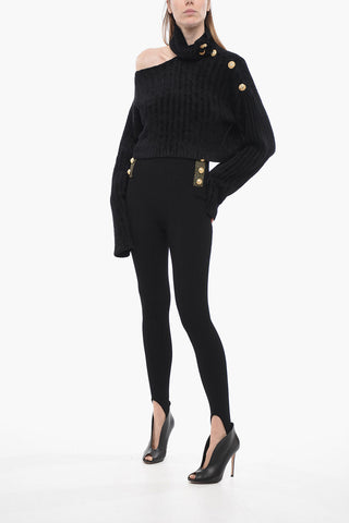 Knitted Stirrup Leggings with Jewel Buttons