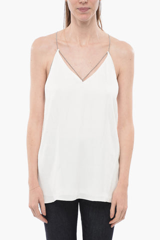 Chiffon Tank Top with Jeweled Criss Cross Straps