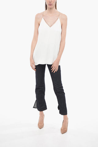 Chiffon Tank Top with Jeweled Criss Cross Straps