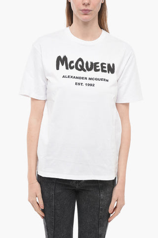 Crew Neck Cotton T-Shirt with Printed Logo
