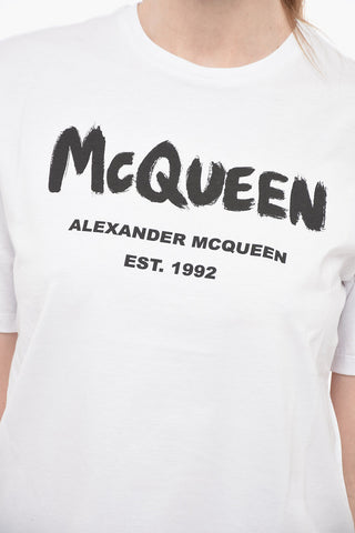 Crew Neck Cotton T-Shirt with Printed Logo