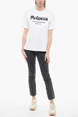 Crew Neck Cotton T-Shirt with Printed Logo