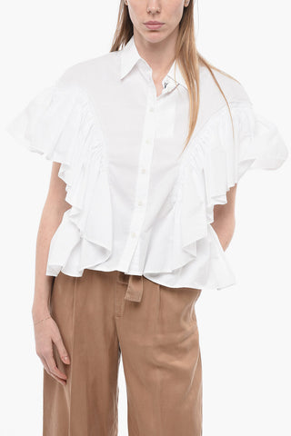 Cotton Shirt with Ruffled Sleeves and Bottom