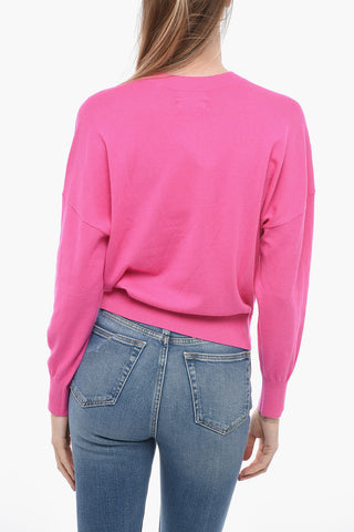 ETOILE Crew Neck Wool Blend Sweater with Jacquard Logo