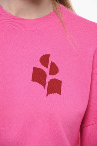 ETOILE Crew Neck Wool Blend Sweater with Jacquard Logo