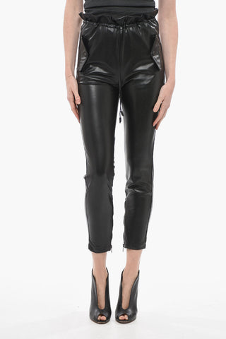 Eco-leather Pants with Drawstringed Waist