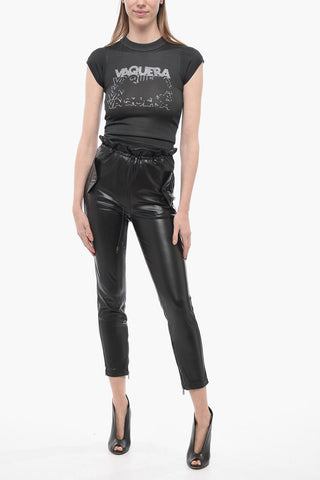 Eco-leather Pants with Drawstringed Waist