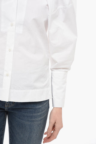 Tie Neck Cotton Shirt with Balloon Sleeves